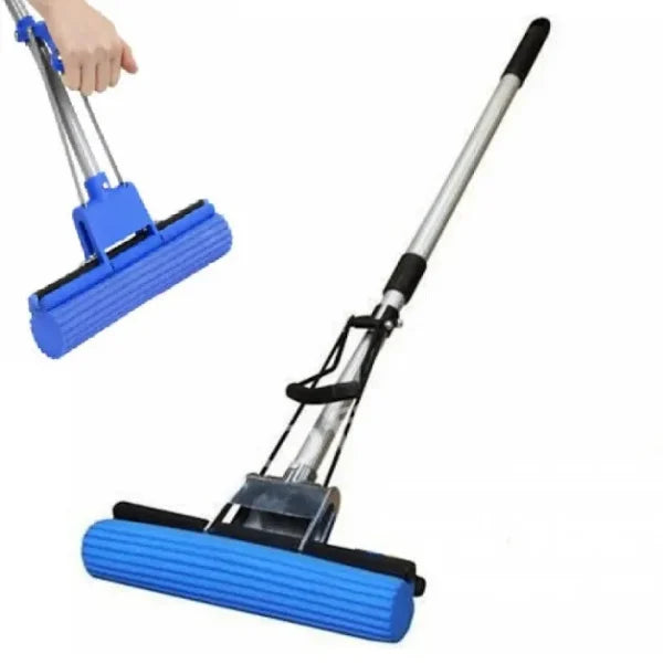 Single Roller PVA Sponge Mop Floor Cleaning Squeeze Mop With Adjustable Telescopic Handle Squeegee Absorber Sponge Cleaner For Home Kitchen Bathroom, Stainless Steel